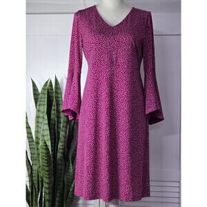Chicos Womens Small Raspberry Polka Dot Flare Sleeve A Line Dress Lined Vneck
